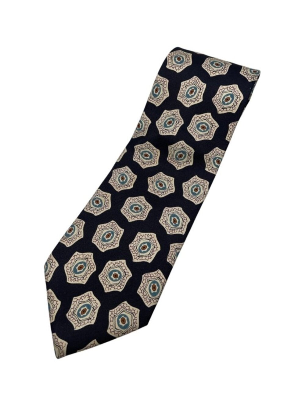 Christian Dior Monsieur Vintage Silk Tie Black Beige Teal Necktie Made in USA - Picture 2 of 9